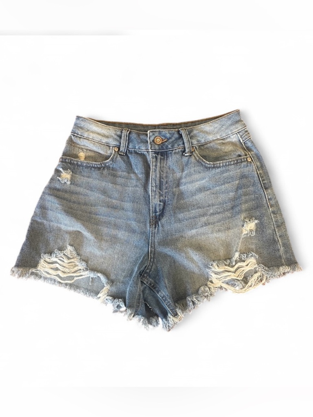 Sincerely‎ Jules Distressed Light Blue High-Rise Denim Shorts